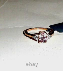10K Rose Gold Rare Pink Kunzite Oval Solitaire & W Zircon Ring, 1.25(TCW), 2.05G