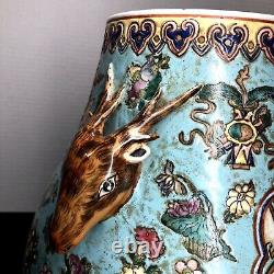 12.9Rare China Porcelain qing kangxi famille rose character Deer head vase