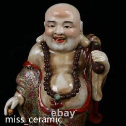 12 Rare Qing dynasty Porcelain mark famille rose cloth bag arhat Buddha statue