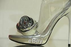 $1495 New Roger Vivier ROSE N ROLL Silver White Sandals Shoes 39.5 RARE Wedding