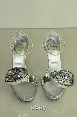 $1495 New Roger Vivier ROSE N ROLL Silver White Sandals Shoes 39.5 RARE Wedding