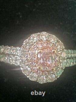 18K Solid Gold 0.82 Cttw Natural Rare Pink & White Diamond Ring 8.5