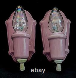 1930s RARERose Pink Art Deco Porcelain Sconces Bath Bathroom -REWIRED