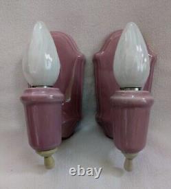 1930s RARERose Pink Art Deco Porcelain Sconces Bath Bathroom -REWIRED