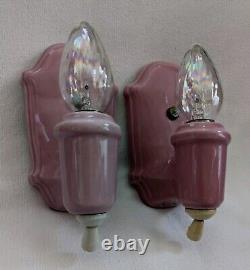 1930s RARERose Pink Art Deco Porcelain Sconces Bath Bathroom -REWIRED