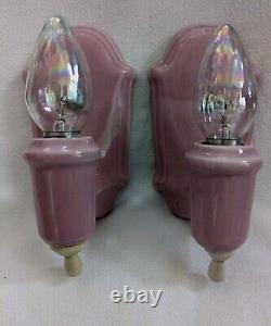 1930s RARERose Pink Art Deco Porcelain Sconces Bath Bathroom -REWIRED