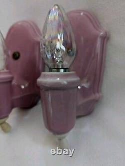 1930s RARERose Pink Art Deco Porcelain Sconces Bath Bathroom -REWIRED