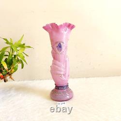 1930s Vintage Old Hand Shape Rose Pink Glass Flower Vase Rare Decorative G247