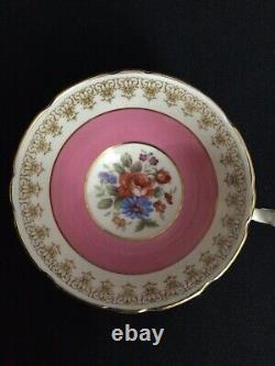 1939 RARE AYNSLEY England Bone China Pink Cabbage Rose Floral Teacup & Saucer