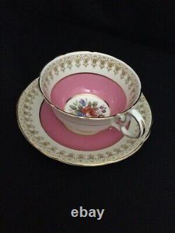 1939 RARE AYNSLEY England Bone China Pink Cabbage Rose Floral Teacup & Saucer