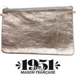 1951 Maison Francaise Rose Gold Leather XL Clutch Purse RARE handmade in Paris