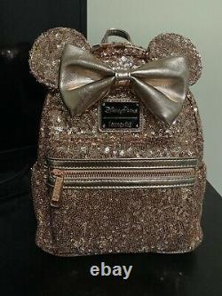 2019 Disney Parks Loungefly Sequined Minnie Mouse Rose Gold Backpack NWT RARE