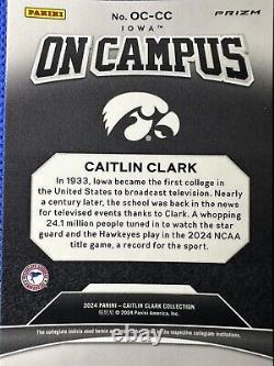 2024 #OC-CC Panini-Caitlin Clark Collection On Campus Rare Pink Prizm SSP