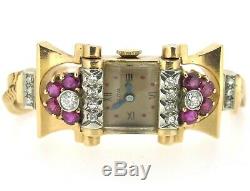 60 ct tw Diamonds BULOVA 14k Rose Gold Hand Winding Ruby Vintage RARE Watch