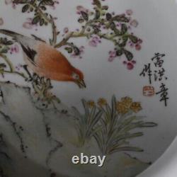 6.7Rare Republican dynasty Porcelain mark famille rose flower bird Brush Washer