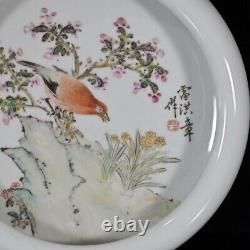 6.7Rare Republican dynasty Porcelain mark famille rose flower bird Brush Washer