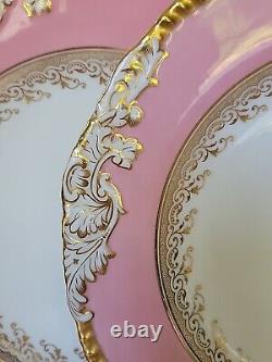 (6) ANTIQUE COALPORT ENGLAND Pink&Gold Embossed Porcelain DINNER PLATES RARE