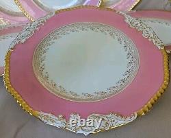 (6) ANTIQUE COALPORT ENGLAND Pink&Gold Embossed Porcelain DINNER PLATES RARE