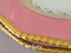 (6) ANTIQUE COALPORT ENGLAND Pink&Gold Embossed Porcelain DINNER PLATES RARE