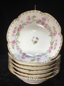 (6) Haviland Schleiger 87C 6.125 CEREAL BOWLS Pink Roses & Double-Gold- Rare