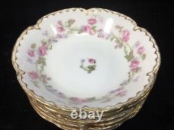 (6) Haviland Schleiger 87C 6.125 CEREAL BOWLS Pink Roses & Double-Gold- Rare