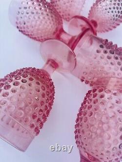 (6) L. E Smith Vintage Water Goblet Hobnail Pink Footed Glasses (RARE SET)