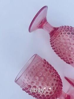 (6) L. E Smith Vintage Water Goblet Hobnail Pink Footed Glasses (RARE SET)