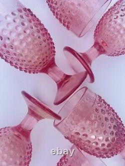 (6) L. E Smith Vintage Water Goblet Hobnail Pink Footed Glasses (RARE SET)