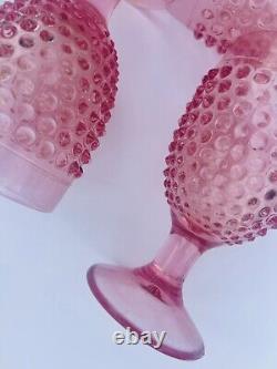 (6) L. E Smith Vintage Water Goblet Hobnail Pink Footed Glasses (RARE SET)