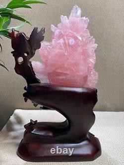930g Rare Natural pink rose quartz Crystal phoenix Specimen reiki healing+stand