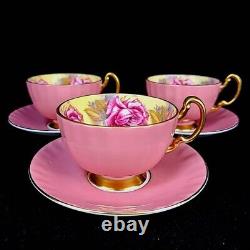 Ainsley Cabbage Rose Three Cups And Saucers Oban Shape Rare Limited Edition 2000