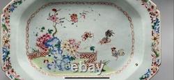 Antique 18th Rare Qianlong ctagonal Porcelain Dish China Famille Rose 38cm