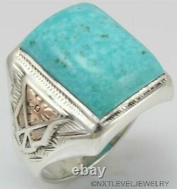 Antique 1920's Art Deco RARE #8 Mine Turquoise Silver & 10k Rose Gold Men's Ring