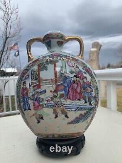 Antique Chinese Famille Rose Moon Flask Porcelain Vase Rare