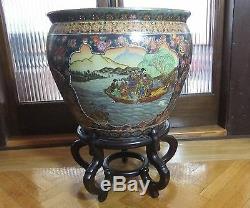 Antique Large RARE 18 Chinese Canton Gilt Rose Medallion Porcelain Bowl