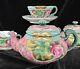 Antique Nippon Elaborate Roses Gold Moriage 8 Piece Pink Tea Set Cups Very Rare