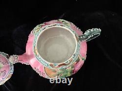 Antique Nippon Elaborate Roses Gold Moriage 8 piece Pink Tea Set Cups Very Rare