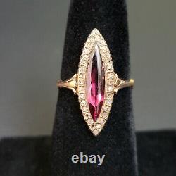 Antique Precious Pink Imperial Topaz 14 Kt & Rose Diamonds Rare Statement Ring