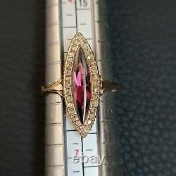 Antique Precious Pink Imperial Topaz 14 Kt & Rose Diamonds Rare Statement Ring