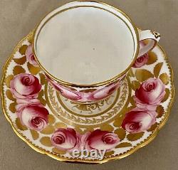 Antique Swansea Rose Demitasse Cup & Saucer Ultra Rare Pink & Gold Cabbage Rose
