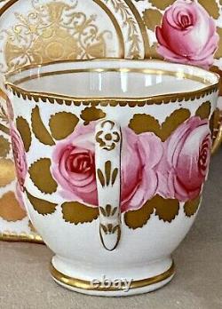 Antique Swansea Rose Demitasse Cup & Saucer Ultra Rare Pink & Gold Cabbage Rose