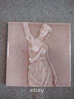 Antique Trent Tile - statue Woman 6 x 6 pink rose rare 1890 pg2