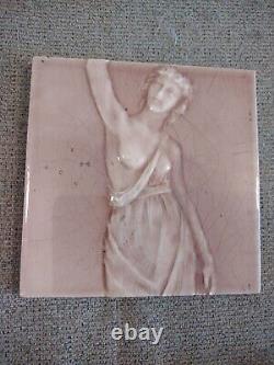 Antique Trent Tile - statue Woman 6 x 6 pink rose rare 1890 pg2