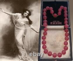 Antique Victorian Bohemian Czech Rose Quartz Glass Beads Necklace Rare Bookpiece