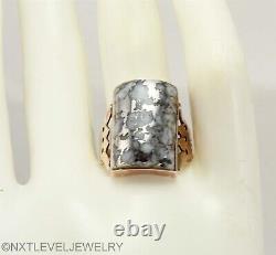 Antique Victorian RARE Natural Silver in Quartz 14k Solid Rose Gold Men's Ring