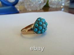Art Nouveau 10k Rose Gold 14 MM Wide Turquoise Ring Sz 8 Rare Find