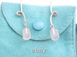 Auth Rare Tiffany & Co Silver Pink Rose Quartz Dangling Earrings Box Pouch