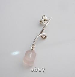 Auth Rare Tiffany & Co Silver Pink Rose Quartz Dangling Earrings Box Pouch