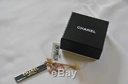 Authentic Chanel Rose Pink Crystals CC Charms Gold Hair Barrette GLAM RARE