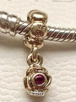 Authentic Pandora 14k Gold Ruby Rose Dangle Charm #750359RU VERY RARE